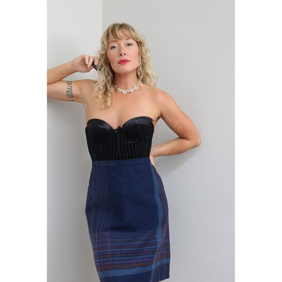 1980's Vintage Navy & Lavender Autumn Stripe Skirt ~ Women's LG XL 33" Waist - Picture 2 of 9